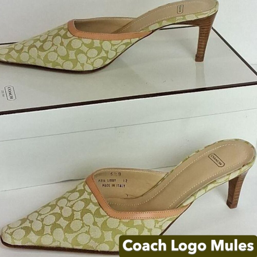 Coach logo mules, chartreuse green, size 5.5, WOB
